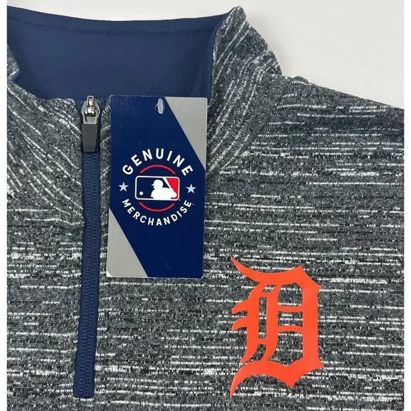 Detroit Tigers MLB Majestic 2XL XXL 1/4 Zip Pullover Jacket Shirt Heather Gray - Picture 5 of 11